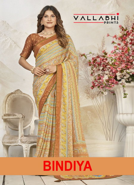 Bindiya By Vallabhi Dull Moss Print With Zari Border Saree Wholesale Distributors In India